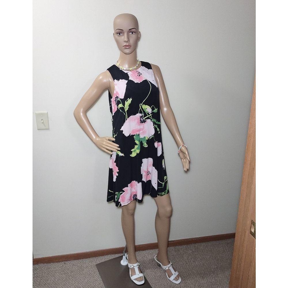 Anne Klein black floral mini dress size 6